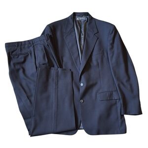 Vintage Brooks Brothers Navy Blue 100% Wool Suit Made in USA Size 46L/39x31.5